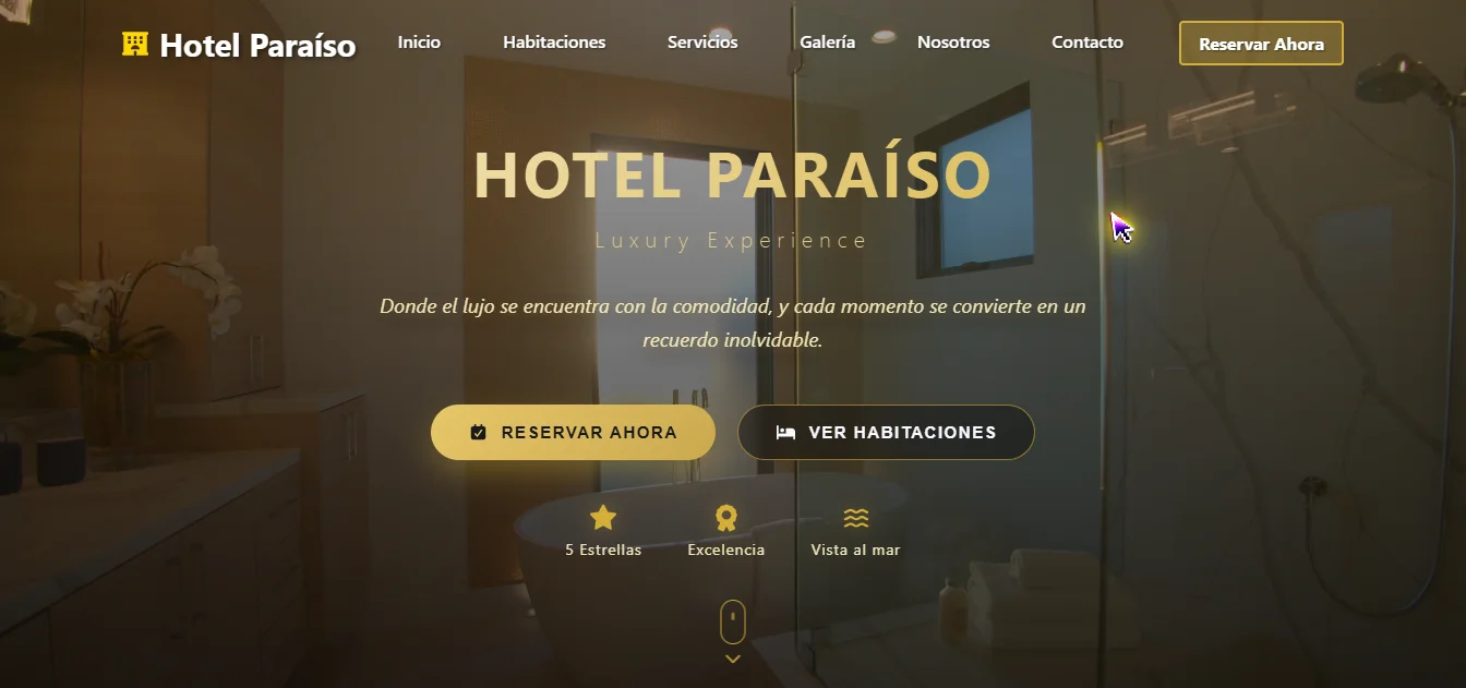 Demostración de diseño de página web hotelera con selector de fechas y motor de reservas de lujo