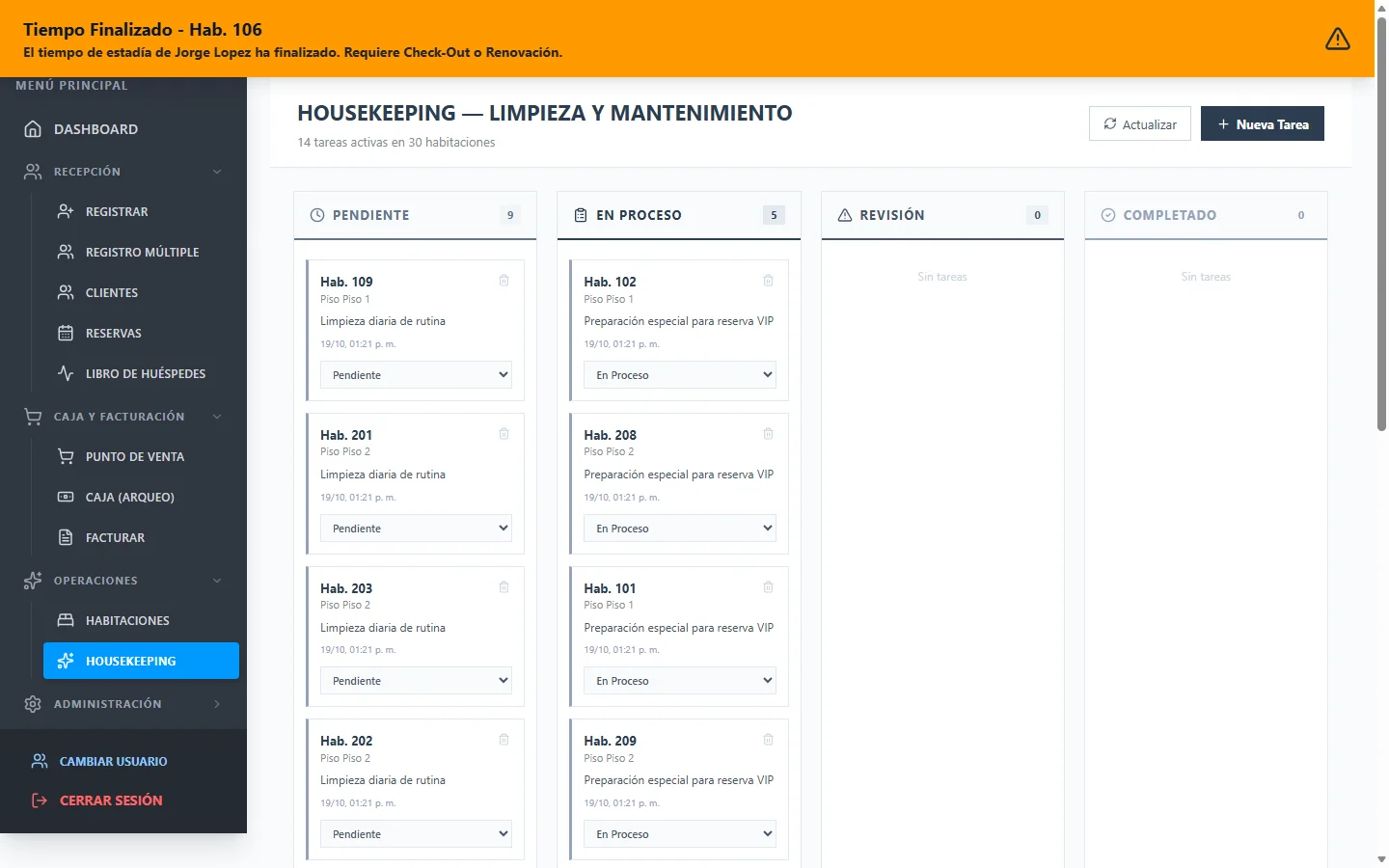 Módulo de limpieza y housekeeping móvil para gobernantas y camareras en HotelApp PMS